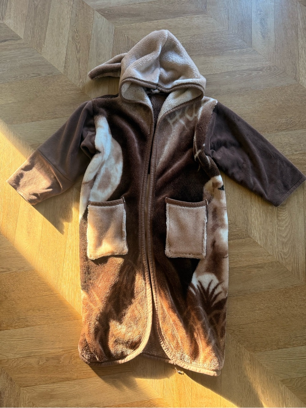 Brown Hooded Handmade duster jacket - Soft Fleece